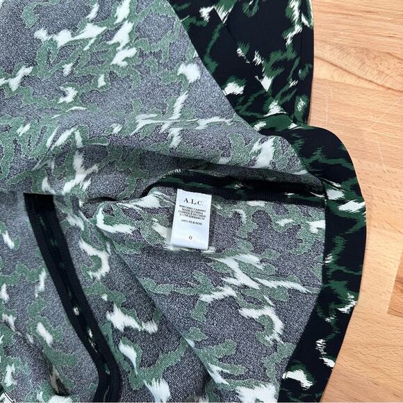A.L.C Trixie Silk Dress Green Black Printed Bell Sleeve Mini A-Line size 0 - Picture 9 of 10